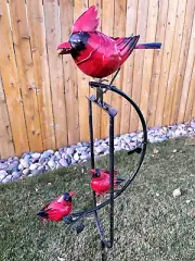 Rocking Kinetic Metal Triple Cardinal Yard Stake Balanced Wind Spinner Yard Art