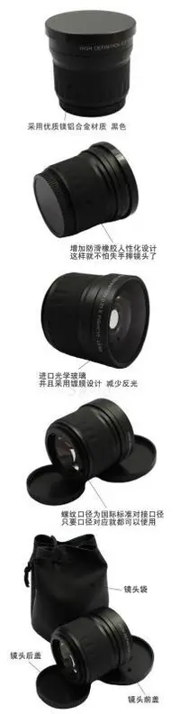 在飛比找露天拍賣優惠-58mm 0.21X 魚眼附加鏡超廣角鏡頭 佳能550D 6