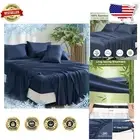 6PCS King Size Bamboo Cooling Sheets, Luxurious Silky Soft Bed Set - Navy Blue