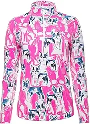 [IBKUL] Women's Sun Protective UPF 50+ Cooling French Print Long Sleeve Mock Neck - 10482 Pink
