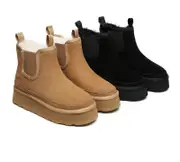 AUSTRALIAN SHEPHERD® UGG Boots Sheepskin Wool Elastic Band Platform Chelsie - Black / AU Ladies 9 / AU Men 7 / EU 40