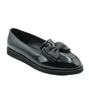 Where's That From Womens/Ladies Alpha Bow Patent Faux Leather Wide Loafers