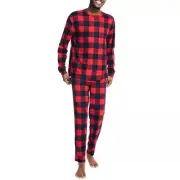 Nautica Men's 2 Piece Relaxed-Fit Waffle-Knit Pajama Set, Red/Navy Check Large