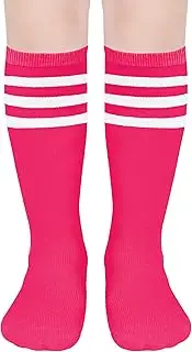 [DOOVID] Kids Soccer Socks Three Stripes Knee High Socks Cotton Sports Socks Toddler Boys Girls Uniform Tube Socks