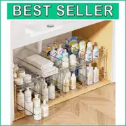 4 Pack Clear 2-Tier Bathroom Organizer with Slide-Out Drawers & Stackable Design