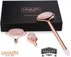 UMAZIN Metal Facial Jade Roller Set - All Natural Jade Rose Quartz Stone Roller