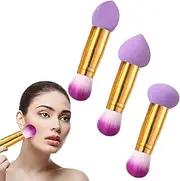 3 PCS Makeup Brush Set,Double Ended Makeup Sponge Brush,Two in One Multi Function Foundation Brush for Liquid Makeup Portable Makeup Brush for Blush Eyeshadow(Purple)