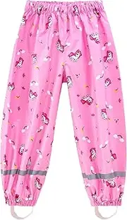 [Fewlby] Toddler Rain Pants Kids' Waterproof Rain Pants Lightweight Reflective Rain Wear for Boys Girls, Pink, 1-2 Years