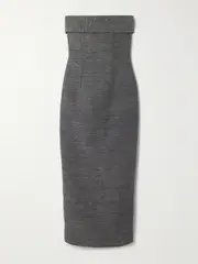 [Emilia Wickstead] Emilia Wickstead - Keeley Strapless Cotton And Linen-blend Tweed Midi Dress - Gray - UK 6 UK 6 Gray