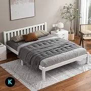 ALFORDSON King Bed Frame Wooden Bed Base with Timber Slats, Solid Pine Wood Mattress Base Platform Support, Bed Foundation with Storage Space, Home Bedroom Furniture (Fenella Series in White)
