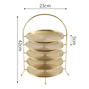不銹鋼水果盤 韓式烤肉店盤子收納架金色甜品托盤蛋糕盤三層五層