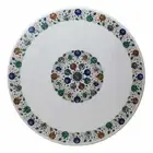 18" antique white Marble side Coffee Table Top malachite round Inlay lapis knx