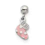 Sterling Silver Mio Memento Pink Enamel Dangle Baby Sock Charm