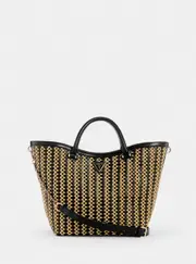 GUESS Beige Black Atalia Raffia Tote Bag, Polyester