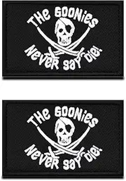 [Zcketo] 2 Pieces Goonies Never Say Die Funny Pirate Skull Patch Military Embroidered Applique Hook & Loop Pirate Emblem Patch for Attach to Clothes Jackets Jean Hat Vest Dogs Harness