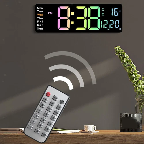 Digital Wall Clock Colorful Ambient Light Timing Function Electronic Clock