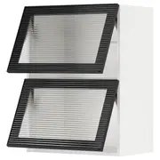 METOD wall cab horizontal w 2 glass doors, white/Hejsta anthracite reeded glass, 60x80 cm
