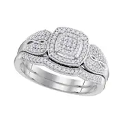 14k White Gold Round Diamond Square Bridal Wedding Ring Set 1/3 Cttw