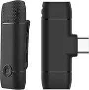 M10 Wirel Microphone 2.4G Plug-Play Lapel Mic Auto-sync/Noise Reduction for Live Stream Vlog Video Recording View Compat with Phones Tablet PC (Type C Port) Black Type C Port