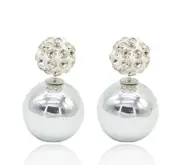 Silver Stylish Double Sided Crystal Pearl Stud Ball Shamballa Diamant� Earrings