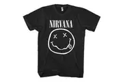 Nirvana - White Smiley Unisex Large T-Shirt - Black