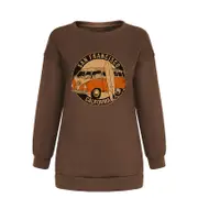 Nevenka Vintage Sweatshirt for Women Bus Graphic Crewneck Fleece Pullover-Coffee