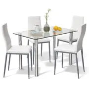 Costway 5PCS Indoor Table Chairs Set Dining Furniture Tempered Glass Table Living Kitchen Bistro