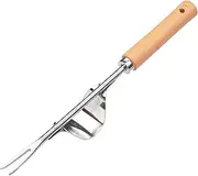 Portable Hand Weeder Tool Uprooting Tool Grass Weed Remover Weed Puller Garden Weeding Tools with Ergonomic Wood Handle Garden Lawn Farmland Transplant Gardening Bonsai Tools Silver One Size