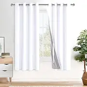 XWZO 100% Blackout Curtains for Bedroom/Living Room - Privacy Protection & Noise Blocking Window Drapes Grommet Top with Black Liner with Tiebacks, White, W132cm x D160cm, Set of 2