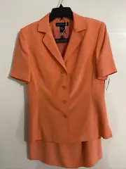 PRESTON & YORK Suit Blazer and Straight Skirt Coral 100% SILK Sz 10 Women's NEW!