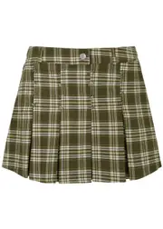 Cannari Concept Checked Pleated Cotton Mini Skirt - Beige - 36 (UK8 / S) 36 (UK8 / S)
