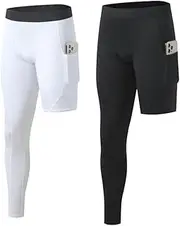 [BaronHong] Mens Single Leg Compression Pants with Pockets Capri Tight Base Layer Running Athletic Leggings Tight 3/4 Length