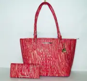 BRAHMIN Exclusive BELOVED Gentle PINK SWIRLS WITH GOLD Med ASHER & WALLET NWT