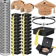 Cunno 50 Sets 2025 Graduation Gifts Bulk Include 50 Compass Bracelet 50 Graduation Cap Box with Tassel 50 Congratulations Cards, Graduation Party Favors Party Supplies for Him Her (Black Gold)