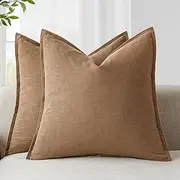 Foindtower Pack of 2, Decorative Linen Soild Throw Pillow Covers Soft Accent Cushion Case Boho Farmhouse Pillowcase for Chair Couch Sofa Bedroom Living Room Home Decor 26 x 26 Inch Light Khaki Brown