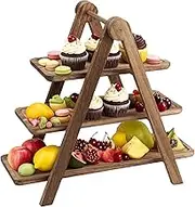 3 Tier Serving Tray, Wooden Rectangle Server Platters, Reusable Food Trays Tiered Cupcake Stand Charcuterie Boards for Buffets, Cake, Snack, Fruit, Dessert, Party Supplies