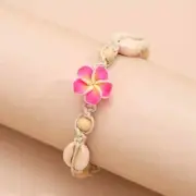 Bohemian Delicate Shell Egg Pink Flower Design Plastic Anklet Jewelry Gift