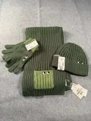 NWT Uniqlo X Anya Hindmarch Green Knitted Scarf, Cap And Gloves Heatech