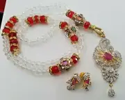 Prayer Rosary Zircon Necklace With Earings Tasbih Misbaha Pendant Car Ornament