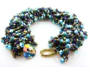 Seed Bead Swarovski Crystal BRACELET Artisan Handmade Turquoise Bronze Gold