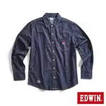 EDWIN 露營系列 刺繡LOGO長袖牛仔襯衫-男-原藍色