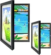 2PCS A4 Kids Art Frame Children Artwork Picture Display Frame Changeable Kid's Artwork Storage Front Opening Frames for Kids Drawings Artworks Schoolwork Home Office Wall Hange and Table Decor(Black)