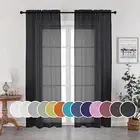 Sheer Curtains, Sheer Curtains 84 inch Length 2 Panels Set, 42W x 84L Black