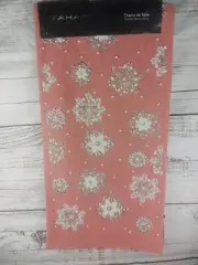 Tahari Beaded Dusty Rose Snowflakes 14"X60" Table Runner Silver White Clear Bead