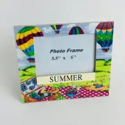 Summer Picnic & Hot Air Balloons Frame Stand-Alone Tabletop Photo Size 3.5" x 5"
