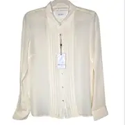NWT Robert Graham Gloria Off White Silk Pleated Front Blouse Large