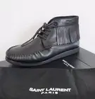 ️ SAINT LAURENT Leather SHEARLING FUR Fringed Moccasins Ankle Boots EU-39 US-9