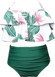 [KABETY] Girls Swimsuit Two Pieces Bikini Set, Green, 10 Years