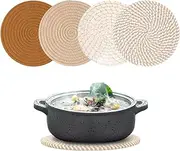 Chamgeco 10-Inch Woven Table Mats Placemats Trivets, 4PCS Heat-Resistant Cotton Braided Pot Holders Non-Slip Hot Pads for Hot Dishes Pans, Kitchen Countertops,Tables, Home Kitchen Essentials(Color 3)