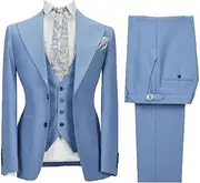 [HEYDHSDC] Men's Suit 3-Piece Single Breasted Peak Lapel Jacket Business Casual Groom's Wedding Tuxedo（Blazer+Vest+Pants）